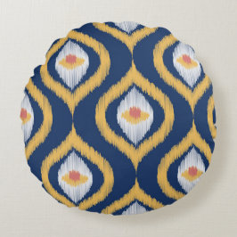 Ikat Series Ogee Blue Geometric Rund Kudde