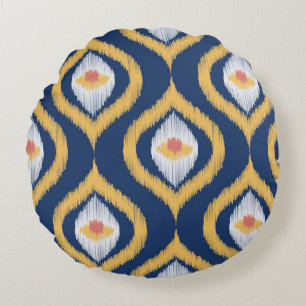 Ikat Series Ogee Blue Geometric Rund Kudde