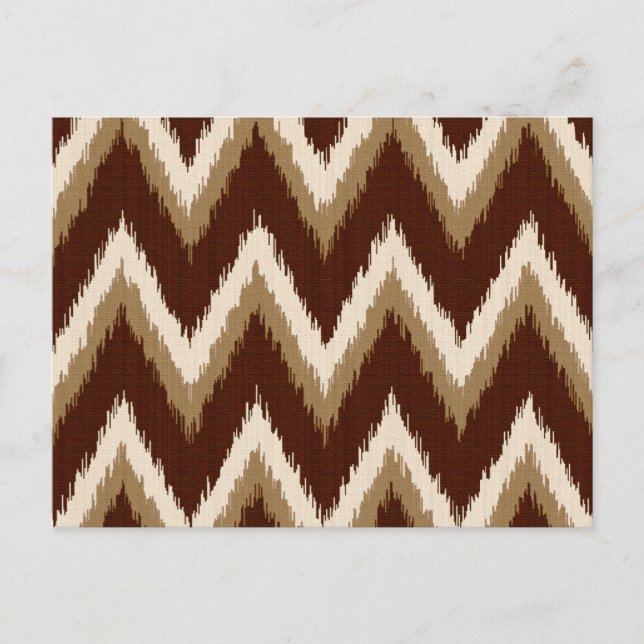 Ikat Sicksackstrip - Chokladbrun & Beige Vykort (Framsida)
