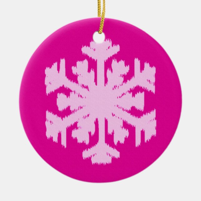 Ikat Snöflinga - Fuchsia och isrosa Julgransprydnad Keramik (Framsidan)