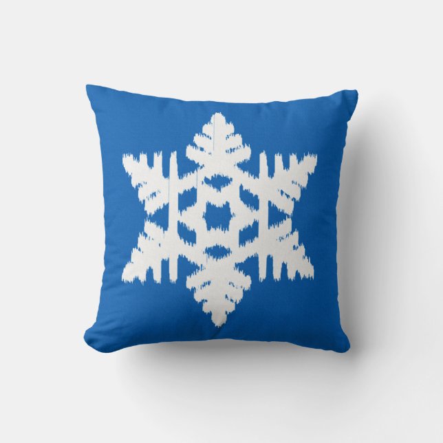 Ikat Snöflinga - Koboltblå och vit Kudde (Framsida)