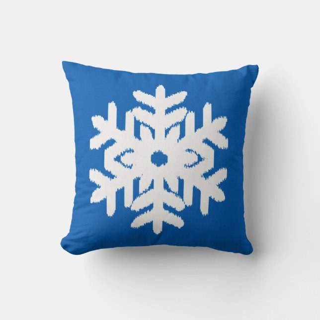 Ikat Snöflinga - Koboltblå och vit Kudde (Framsida)