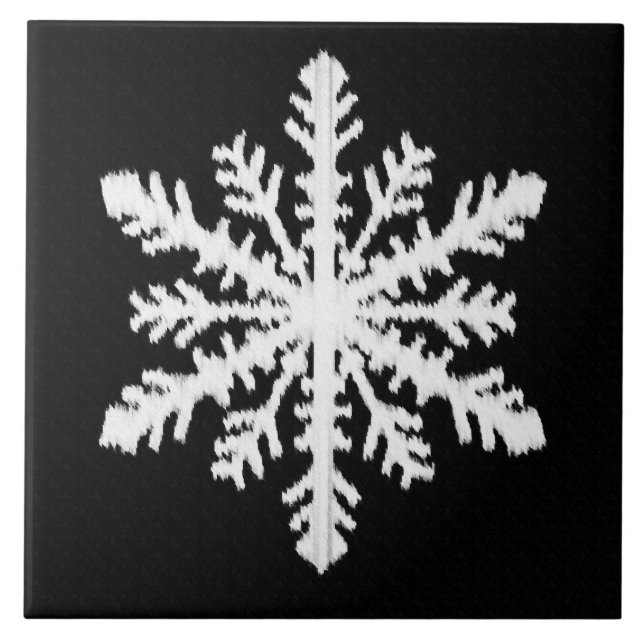 Ikat Snöflinga - Svart och vit Kakelplatta (Framsidan)