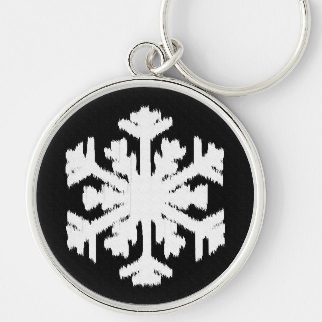 Ikat Snöflinga - Svart och vitt Rund Silverfärgad Nyckelring (Framsidan)