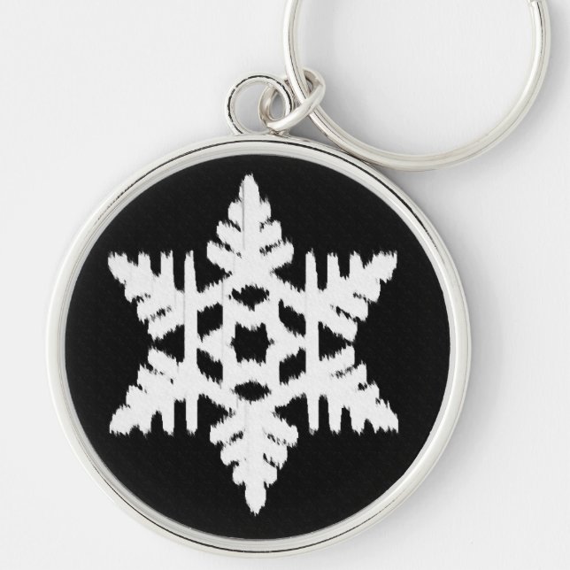 Ikat Snöflinga - Svart och vitt Rund Silverfärgad Nyckelring (Framsidan)