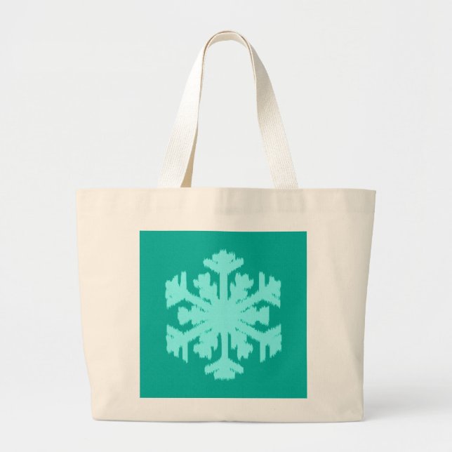 Ikat Snöflinga - Turkos och akvamarin Jumbo Tygkasse (Framsidan)