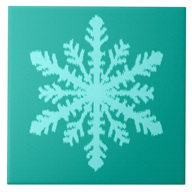 Ikat Snöflinga - Turkos och akvamarin Kakelplatta (Framsidan)