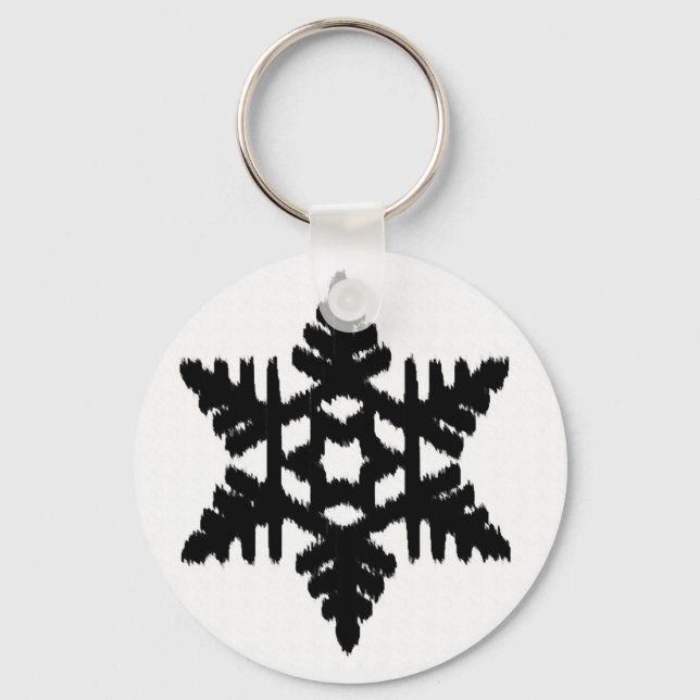 Ikat Snöflinga - Vit och svart Nyckelring (Framsida)