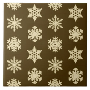 Ikat Snöflingor - Beige och Chocolate Brown Kakelplatta