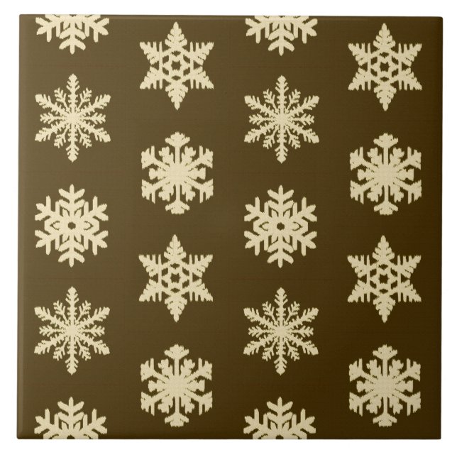 Ikat Snöflingor - Beige och Chocolate Brown Kakelplatta (Framsidan)