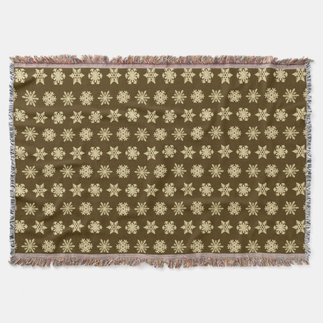 Ikat Snöflingor - Beige och Chocolate Brown Mysfilt (Framsidan)
