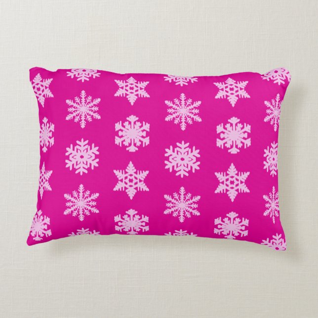 Ikat Snöflingor - Fuchsia och isens rosa Prydnadskudde (Baksidan)