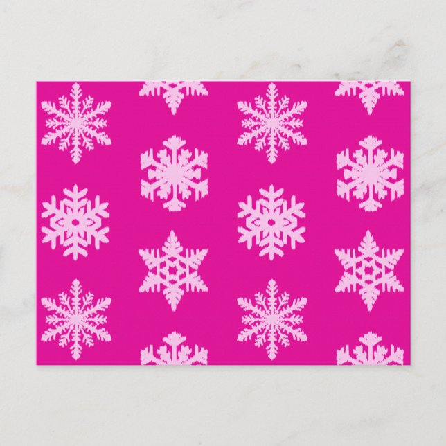 Ikat Snöflingor - Fuchsia och isens rosa Vykort (Framsida)
