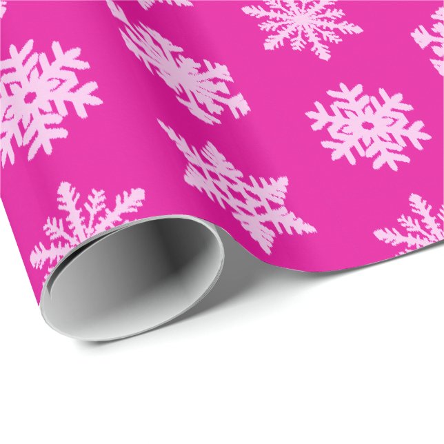 Ikat snöflingor - fuchsia- och isrosor presentpapper (Rullad Hörn)