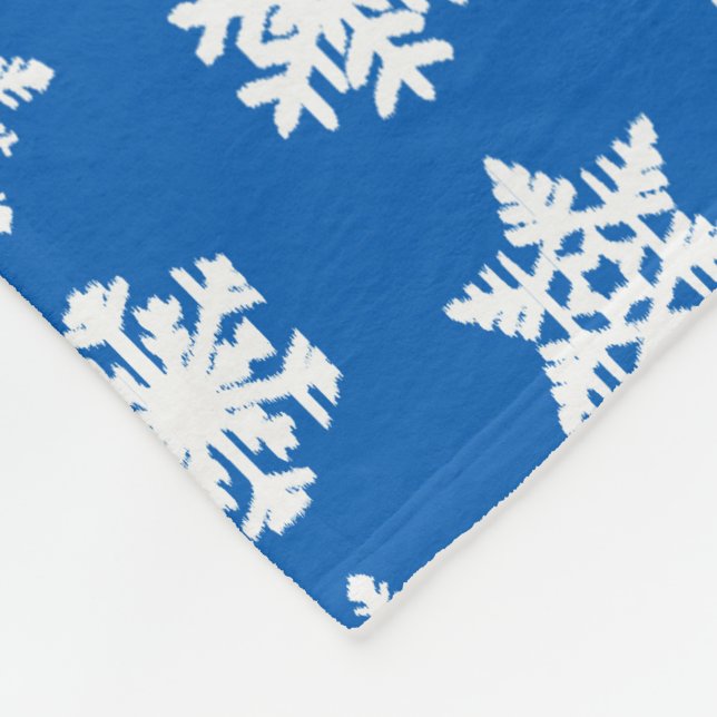 Ikat snöflingor - koboltblått och vit fleecefilt (Hörn)