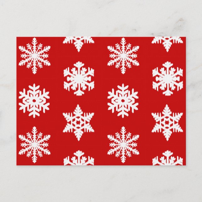 Ikat Snöflingor - Mörk röd och vit Vykort (Framsida)