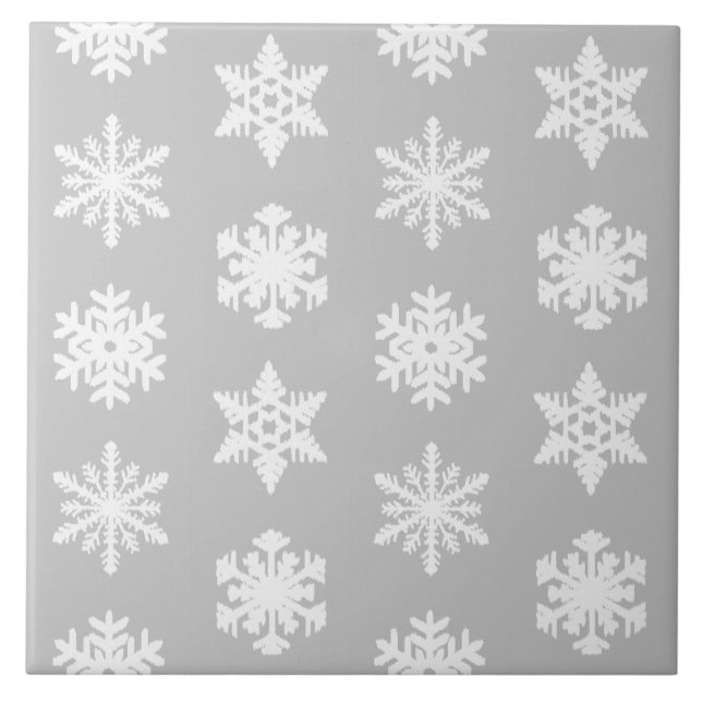 Ikat Snöflingor - Silver grått och vitt Kakelplatta (Framsidan)