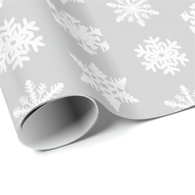 Ikat Snöflingor - Silver grått och vitt Presentpapper (Rullad Hörn)