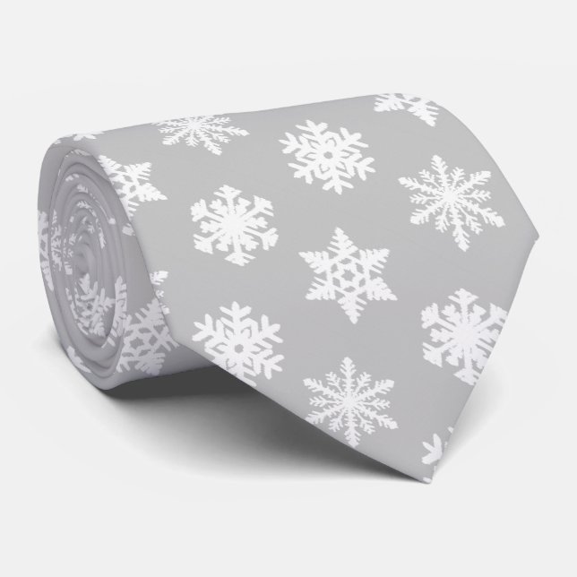 Ikat Snöflingor - Silvergrå och vit Slips (Rullad)