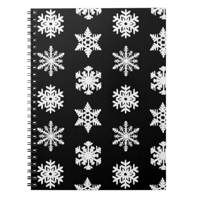 Ikat Snöflingor - Svart och vitt Anteckningsbok (Framsidan)