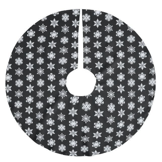 Ikat Snöflingor - Svart och vitt Julgransmatta Borstad Polyester (Framsidan)