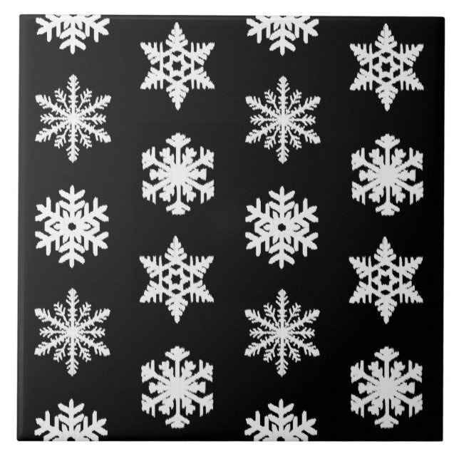 Ikat Snöflingor - Svart och vitt Kakelplatta (Framsidan)