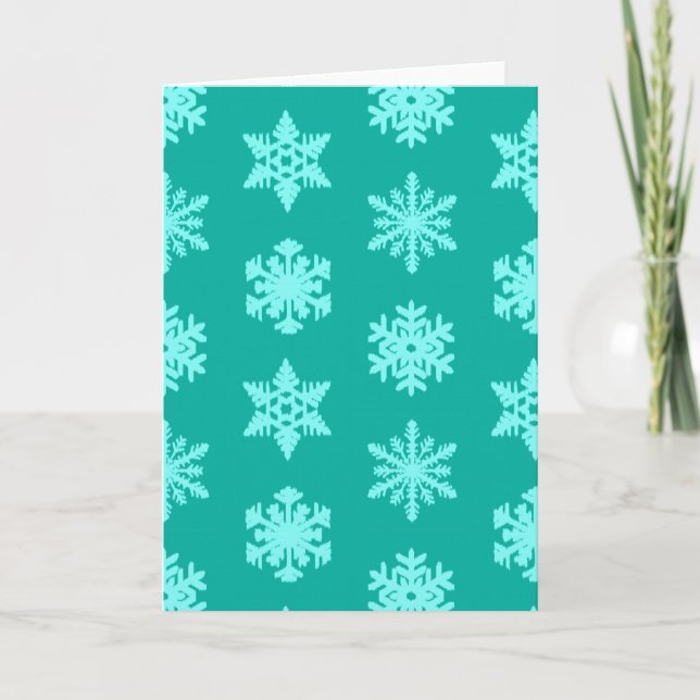 Ikat Snöflingor - Turquise och aqua Helgkort (Framsida)