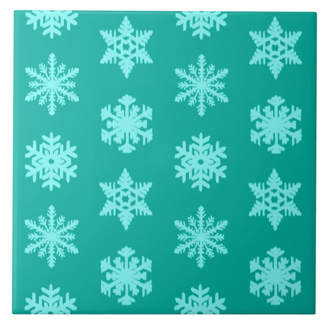 Ikat Snöflingor - Turquise och aqua Kakelplatta (Framsidan)