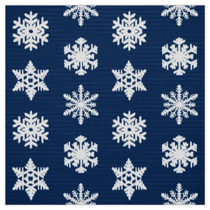 Ikat Snöflingor - vit och Mörk marin blå Tyg