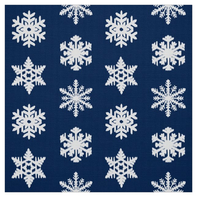 Ikat Snöflingor - vit och Mörk marin blå Tyg (Provkarta)