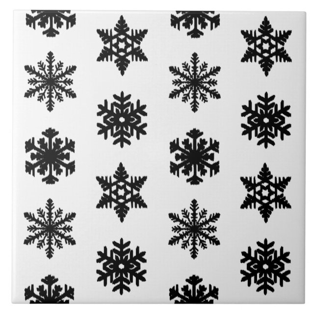Ikat Snöflingor - Vit och svart Kakelplatta (Framsidan)