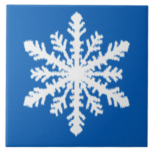 Ikat Snowflake 1 av 4 - Koboltblått och vitt Kakelplatta