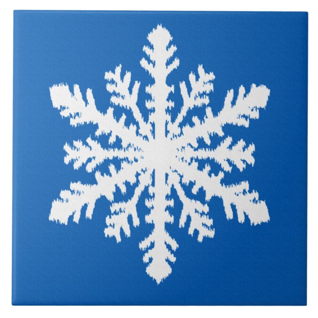Ikat Snowflake 1 av 4 - Koboltblått och vitt Kakelplatta (Framsidan)