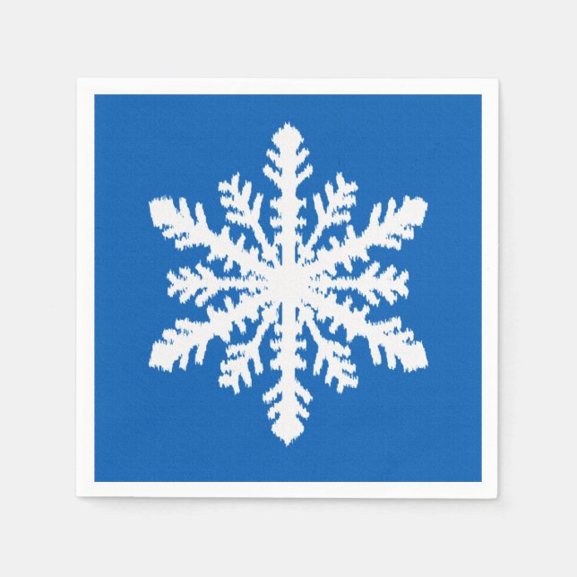 Ikat Snowflake 1 av 4 - Koboltblått och vitt Pappersservett (Framsidan)