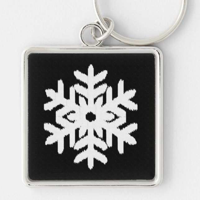 Ikat Snowflake - Black and white Fyrkantig Silverfärgad Nyckelring (Framsidan)