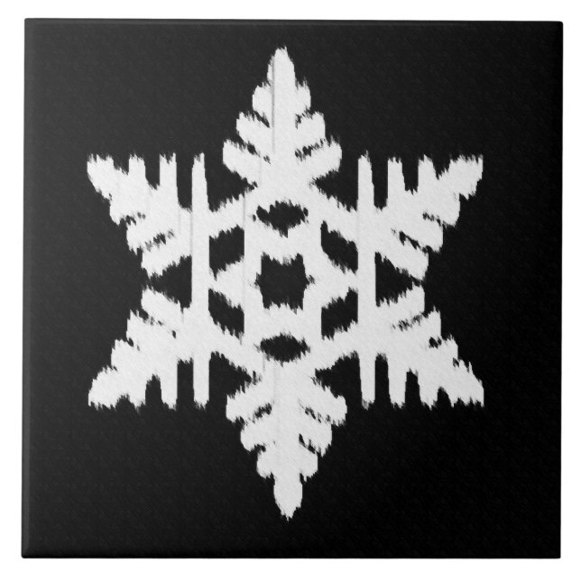 Ikat Snowflake - Black and white Kakelplatta (Framsidan)