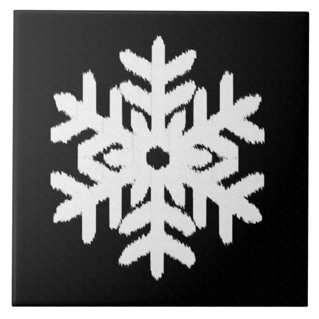 Ikat Snowflake - Black and white Kakelplatta (Framsidan)