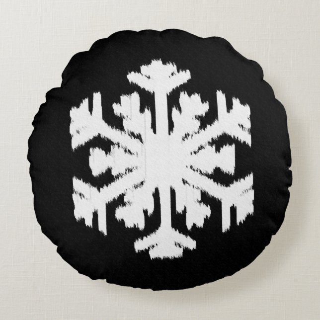 Ikat Snowflake - Black and white Rund Kudde (Framsidan)