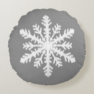 Ikat Snowflake - Charcol Grått and White Rund Kudde