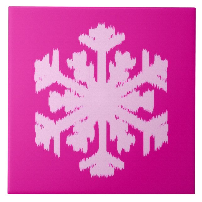 Ikat Snowflake - Fuchsia och isens rosa Kakelplatta (Framsidan)