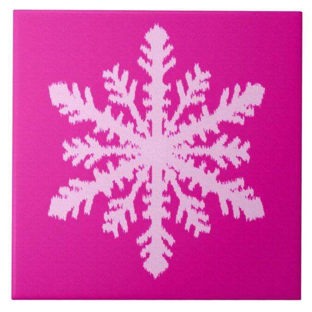 Ikat Snowflake - Fuchsia och isens rosa Kakelplatta (Framsidan)