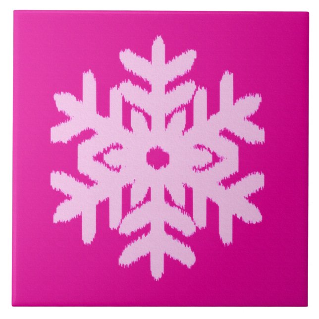 Ikat Snowflake - Fuchsia och isens rosa Kakelplatta (Framsidan)
