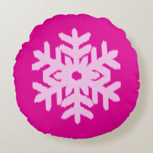 Ikat Snowflake - Fuchsia och isens rosa Rund Kudde