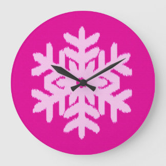 Ikat Snowflake - Fuchsia och isens rosa Stor Klocka