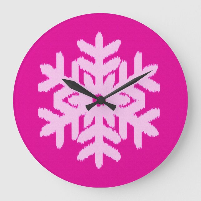 Ikat Snowflake - Fuchsia och isens rosa Stor Klocka (Framsida)