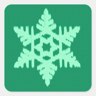 Ikat Snowflake - Gräs och mynta grönt Fyrkantigt Klistermärke