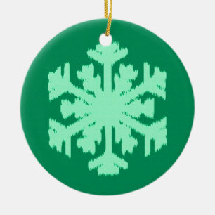 Ikat Snowflake - Gräs och mynta grönt Julgransprydnad Keramik