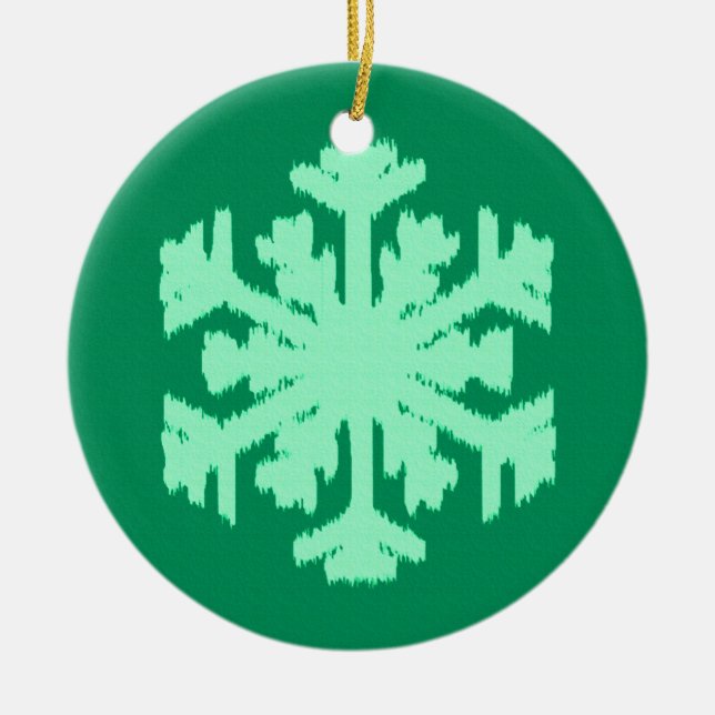 Ikat Snowflake - Gräs och mynta grönt Julgransprydnad Keramik (Framsidan)
