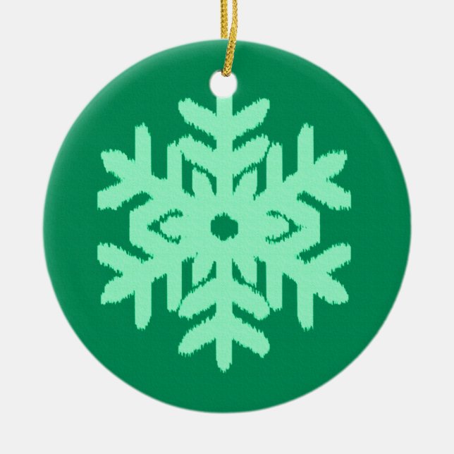 Ikat Snowflake - Gräs och mynta grönt Julgransprydnad Keramik (Framsidan)