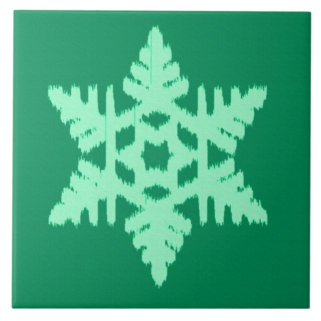 Ikat Snowflake - Gräs och mynta grönt Kakelplatta (Framsidan)